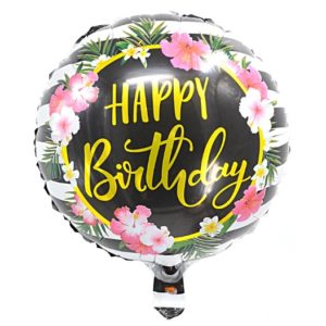 Balon Heliu folie aluminiu Happy Birthday flori, 44cm