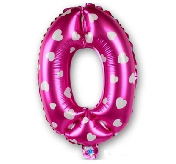 Balon Cifra 0, 41cm, roz cu inimi, heliu sau aer