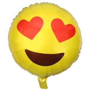 Balon Rotund Emoticon Smiley cu Ochi din Inimi, Heliu sau Aer