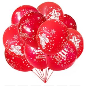 Set 10 Baloane Rosii Imprimate Mos Craciun - Merry Christmas