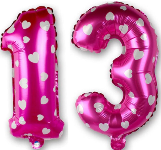 Set Baloane Cifre Numar 13, Roz cu Inimi, 42cm - Balon 23