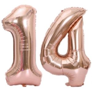 Set baloane cifre numar 14, rose gold, 75cm, heliu sau aer