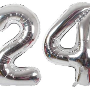 Set baloane cifre numar 24, argintii, 75cm - Balon 24
