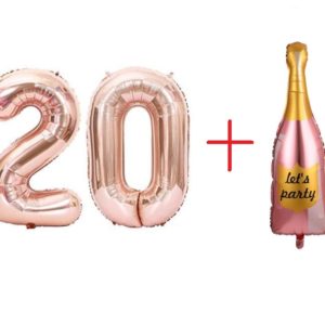 Set Baloane Cifre 20 + Balon Mare Sticla Sampanie: Let's Party