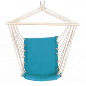 Hamac tip scaun fotoliu suspendat / agatat, albastru, lemn, sfoara
