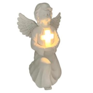 Decoratiune / Statuie Ceramica Inger cu Lampa Solara, pentru Exterior Gradina sau Terasa