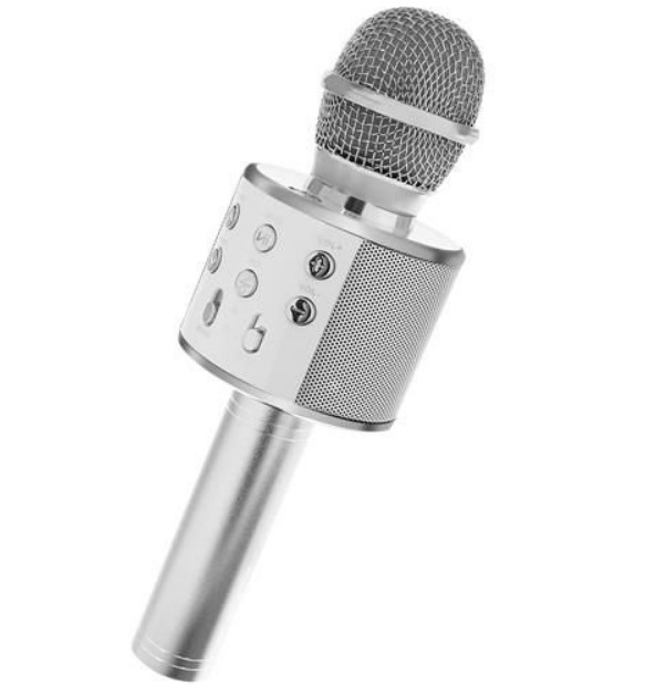 Microfon Wireless Karaoke Cu Bluetooth Si Doua Difuzoare, Gri