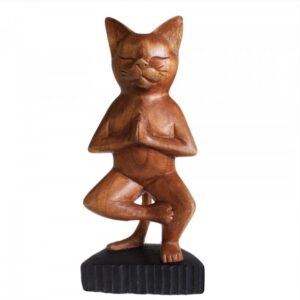 Statueta Decorativa Pisica Yoga din Lemn, Feng Shui, Meditatie
