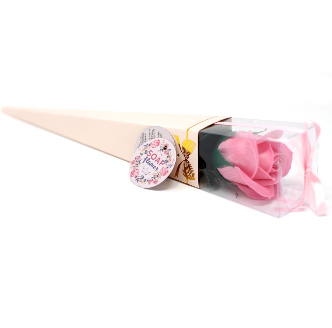 Trandafir roz din sapun, in cutie decorativa