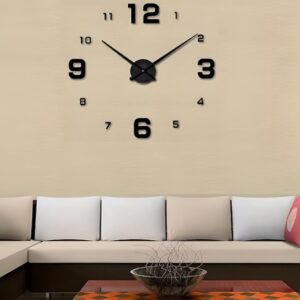 Ceas negru decorativ de perete, 3D, 70 – 130 cm
