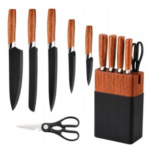 Cutite Bucatarie cu Suport, Cutite Carne, Cutite Negre, Cutite Friptura, Set Cadou