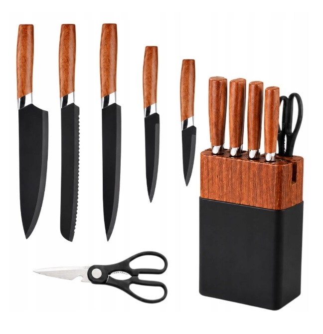Cutite Bucatarie cu Suport, Cutite Carne, Cutite Negre, Cutite Friptura, Set Cadou