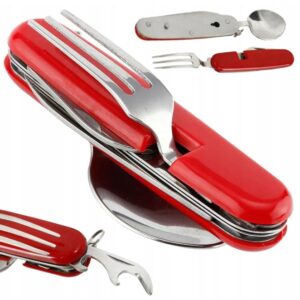 Briceag multifunctional 4 in 1, cutit, furculita, lingura, deschizator sticle